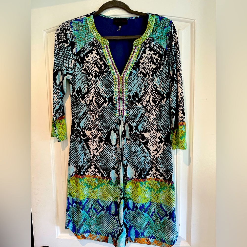 Hale Bob 3/4 sleeve mini dress - beaded neckline.